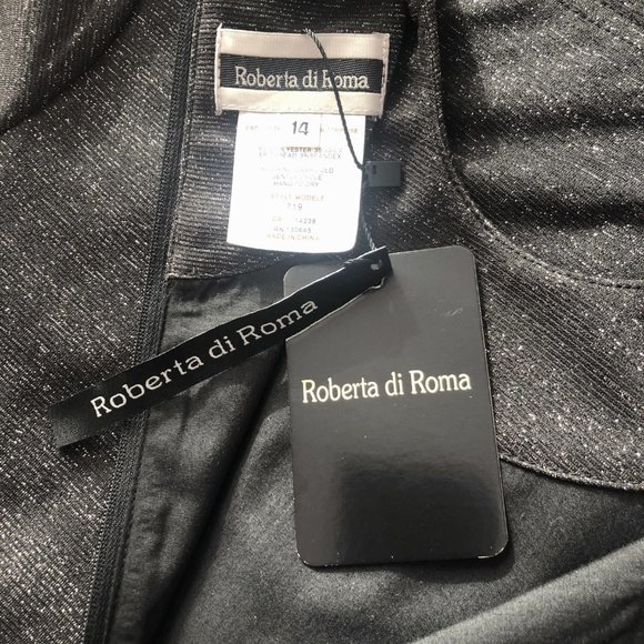 Roberta Di Roma Black with Silver Thread Feathers Embellished Dress NEW Size S - Picture 4 of 5